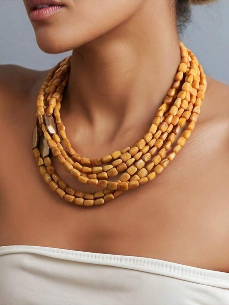 New! Coastal Neutral Beaded Stack Statement Necklace Nwot 2004